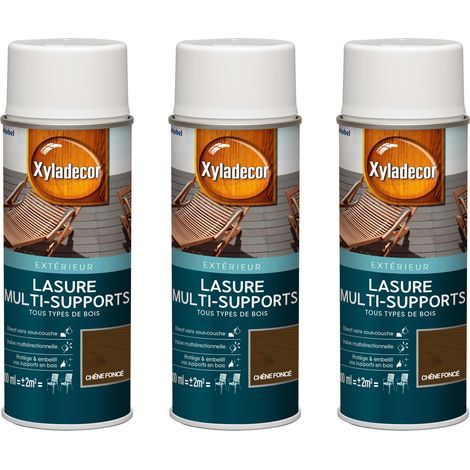 Lasure aérosol Multi-supports - Lot de 3 - Tous types de bois extérieur - Mat Chêne foncé 400 mL - Xyladecor