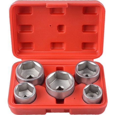Lot de 5 douilles clés de démontage pour filtre à huile carré 3/8" Cr-V 24,27,32,36,38 mm 6 points (1/5)