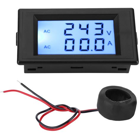 Compteur de tension et courant AC double affichage 80-300V 0-100A avec transformateur de courant - Noir (1/5)