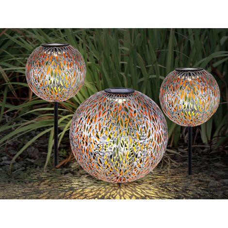 LED Metall Solarkugeln 3er SET Ø 18cm & 27cm mit Erdspieß (1/5)