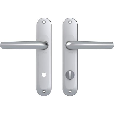 1 - Poignée De Porte - Plaque De Propreté - Version Condamnation Pour Salle De Bain Et WC - Entraxe 165 mm - Finition Argent - Zamak (1/5)
