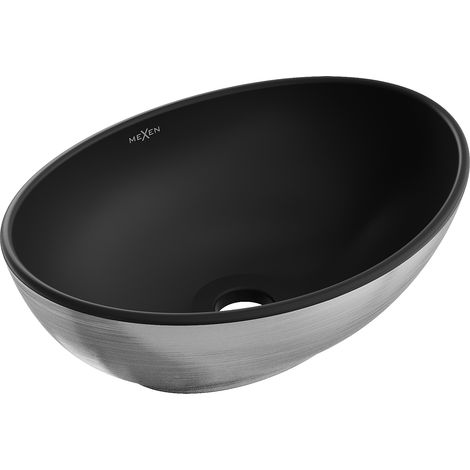 Mexen Elza Aufsatzwaschbecken 40 x 33 cm, Schwarz matt/Silber Linienmuster - 21014023 (1/5)