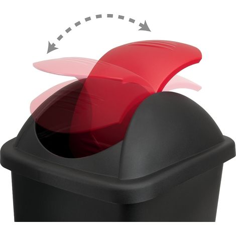 60l plastic trash can with swing lid - blackred