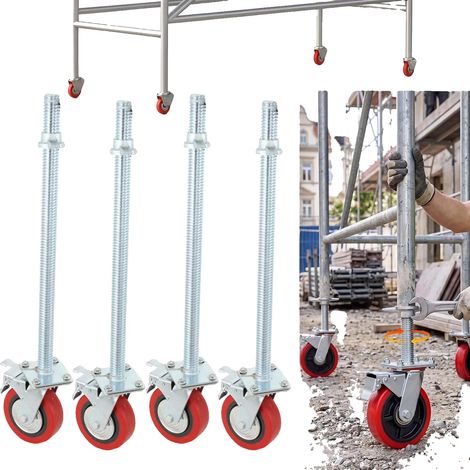 Ruedas niveladoras para andamios, 190 mm de diámetro, capacidad de carga de 750 kg, rotación de 360°, frenos de bloqueo integrados, placa de acero robusta. (1/5)