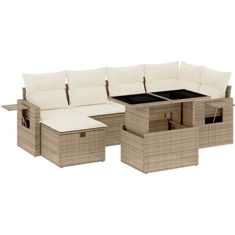 Set Divani da Giardino 7 pz con Cuscini Beige in Polyrattan vidaXL (1/5)