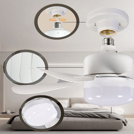 Ventilateur de plafond moderne avec télécommande à mémoire de forme, variateur à 3 vitesses et 5 pales, culot E27, blanc