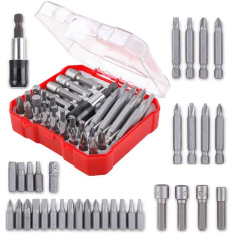 Zubehör: 34-teiliges Schraubendreher-Bit-Set, extra hartes Schraubendreher-Bit-Set (PH, PZ, T, S, HEX-Bit, Adapter von Sechskant auf 1/4"-Antrieb), Aufbewahrungsbox inklusive) (1/4)