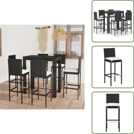 Ensemble de bar d'extérieur 7 pcs coussins Résine tressée Noir - Salon De Jardin - Mobilier De Jardin - Set De Salon De Jardin - Ensemble De Bar Extérieur - Table De Bar (1/5)