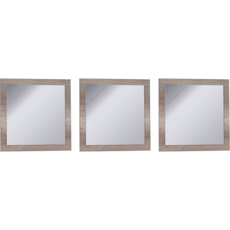 Lot de 3 miroirs FARRA et ROMI 60x60 cm – Cadre chêne Canyon, format carré (1/4)
