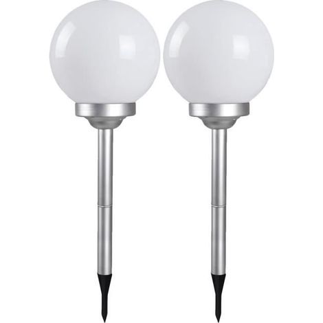 Boule lumineuse solaire - JUANIO - Lot de 2 - Diamètre 20 cm - Hauteur 53 cm - LED intégrée