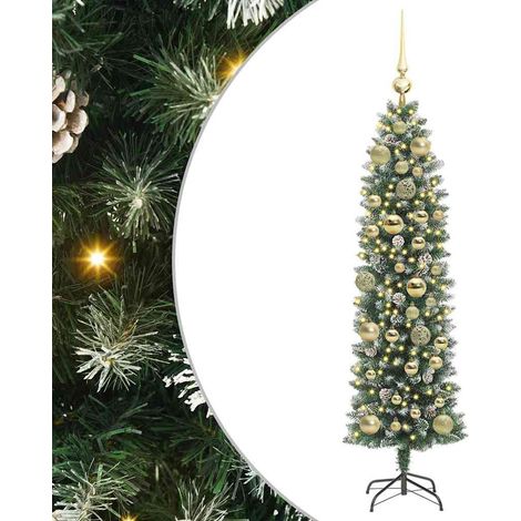 Arbre de Noël,Sapin de Noël artificiel slim avec 150 LED Vert et blanc 120 cm CFW63666 (1/5)