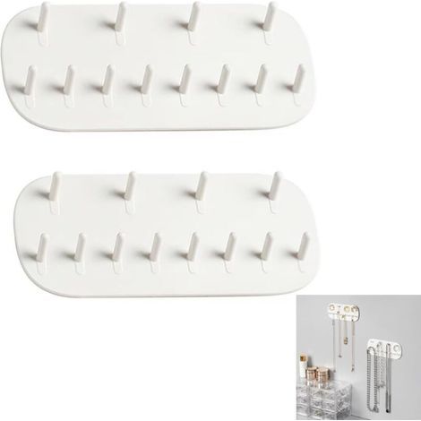Organizzatore di gioielli da parete, porta collane, organizer da parete per collane, bracciali, anelli e orecchini, facile montaggio adesivo (bianco, 2 pezzi) (1/5)