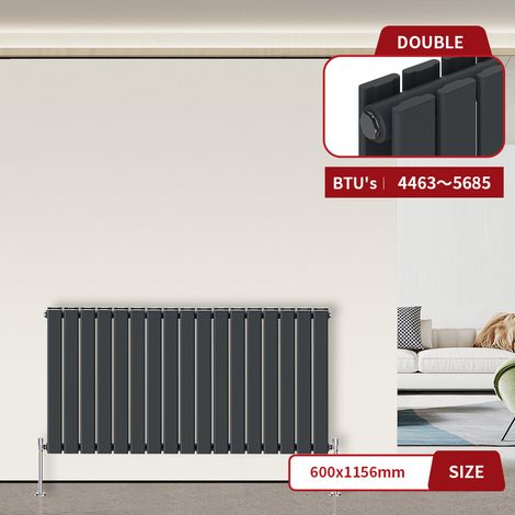 Warmehaus Flat Radiator Anthracite Horizontal 600 x 1156mm Double (1/5)