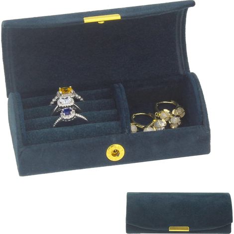 Mini boîte à bijoux de voyage, organisateur de bijoux portable pour femmes, convient aux bagues et boucles d'oreilles (bleu marine). (1/5)