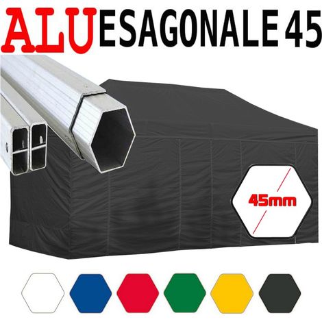 Gazebo 3X6 m nero pieghevole alluminio piantone esagonale 45mm portatile estendibile richiudibile estensibile acciaio con laterali per fiere eventi stand chiosco tenda tendone mercato mercatino (1/5)