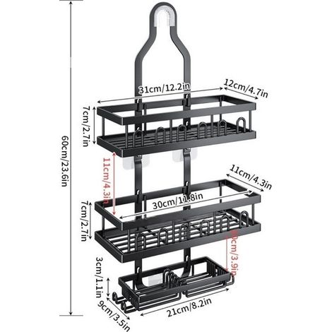 Cestino portaoggetti da doccia sospeso a 3 livelli in acciaio inox, non richiede foratura, per bagno e cucina, per shampoo e bagnoschiuma, organizer e ripiano portaoggetti per il bagno, montaggio a pa (1/5)