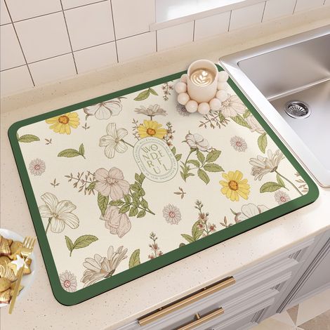 Tapis absorbant et antidérapant pour cuisine – Tapis d’égouttage isolant pour plan de travail, résistant à la saleté et facile à nettoyer – Modèle carré 40 x 50 cm-lsw