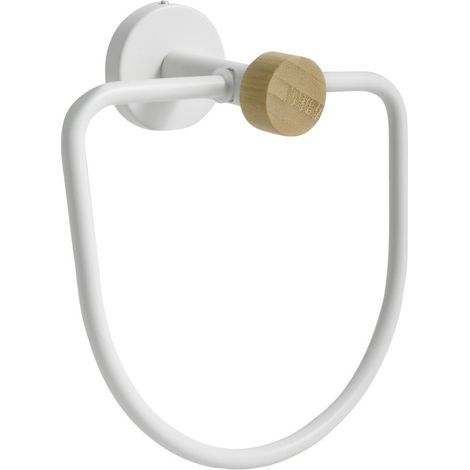 Toallero de Pared Redondo de Acero y Bambú IANA Blanco Mate MSV (1/5)