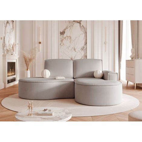 Ecksofa Designersofa Sofa ARLET in Stoff Riviera Hellgrau Ottomane Rechts