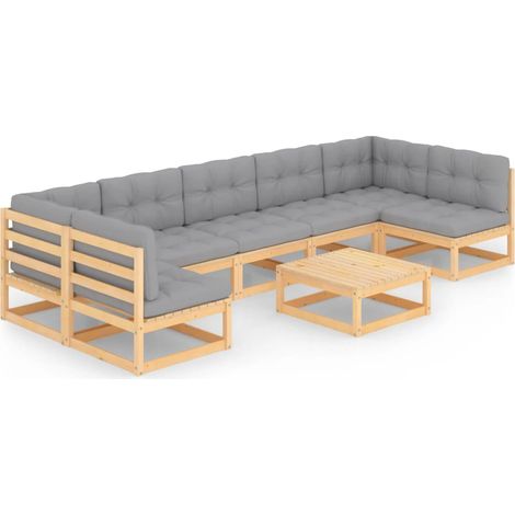 Maison Exclusive - Set Salotto Giardino 8 pz Cuscini Antracite Legno Massello Pino (1/5)