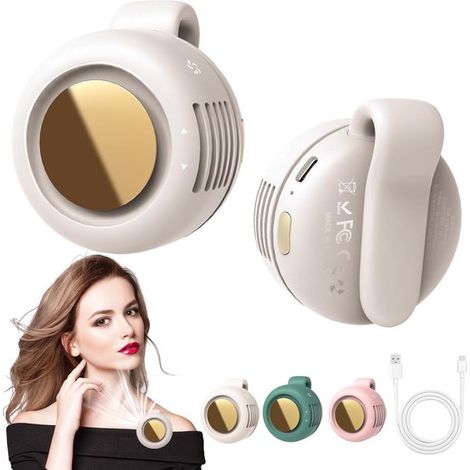 Ventilador portátil con clip,Inalámbrico y sin aspas,3 velocidades ajustables,Diseño compacto y ligero,Incluye cable de carga USB (1/5)