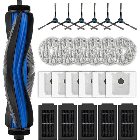 (24 piezas) Repuestos T50 Omni para ECOVACS DEEBOT T50 Pro Omni, robot aspirador T50 Omni, 1 cepillo giratorio, 6 cepillos laterales, 6 bolsas para polvo, 5 filtros HEPA, 6 mopas (1/5)