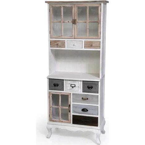 Mueble antiguo de madera con 70 x 35 x 172 cm y acabado blanco desgastado