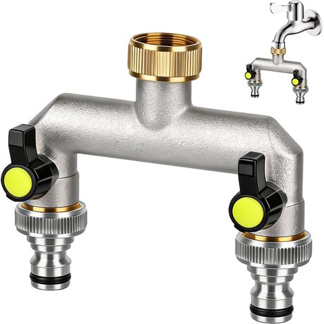 Messing-Wasserspender, 3/4 Zoll, 2-Wege-Verteiler mit 2 separaten Kugelhähnen, Gartenschlauch-Splitter, Gartenschlauch-Anschluss