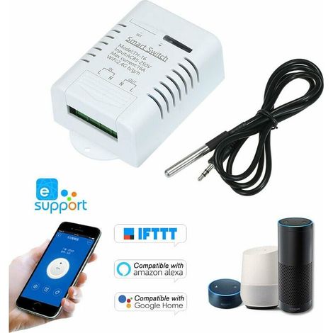 eWeLink TH-16 Smart Wifi Switch 16A/3500W Surveillance de la température Kit domotique sans fil avec capt de température étanche DS18B20 Compatible avec Alexa Google Home/Nest (1/5)