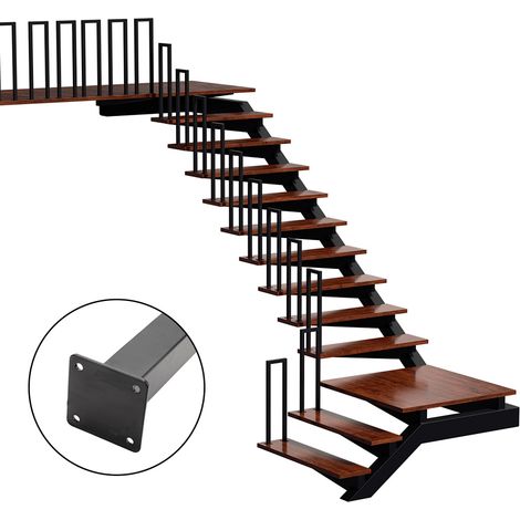 Randaco 100cm SchwarzTreppengeländer U-Form Eisen Handlauf Geländer, Eisengeländer Innen und Außen Universal