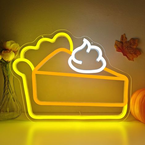Enseigne néon « Tarte à la citrouille » pour Thanksgiving — Décoration LED dimmable, idéale pour commerces, restaurants, cafés, cheminées et ambiance automnale (1/5)