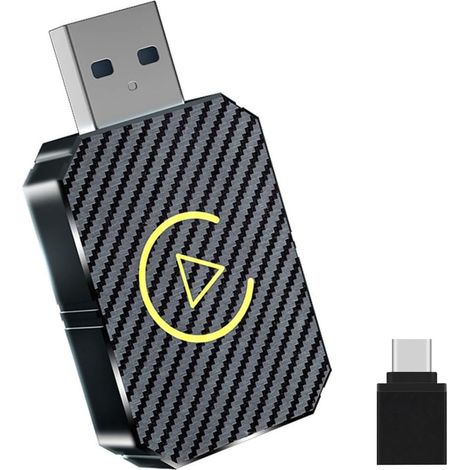 Adaptateur Carplay sans fil, adaptateur USB pour voiture, 2 en 1 Android Auto sans fil, convertit le dongle de jeu de voiture, Plug & Play Bluetooth pour entrée vidéo de voiture, adaptateurs