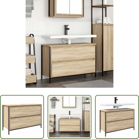 Vasque -  Meuble salle de bain lavabo tiroirs chêne sonoma 90x34,5x60 cm (1/5)