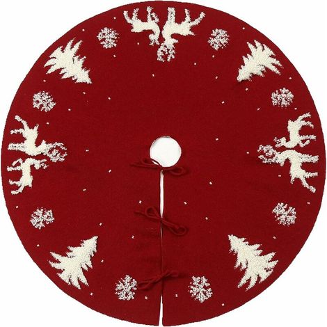 Jupe de Sapin de Noël Rouge 92cm 36inch Cache Pied Sapin de Noël Décoration Jupe Arbre de Noël 3D Couvre Pied Sapin Noël Tricotée Tapis de Sapin de Noël,- Lefou (1/5)
