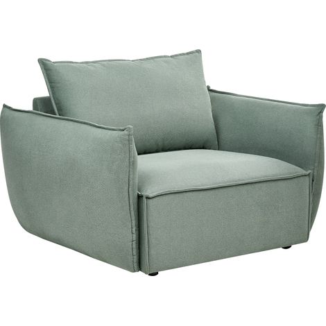Sillón de tela bajo asiento profundo y ancho respaldo acolchado acogedor moderno verde claro Kunes (1/5)
