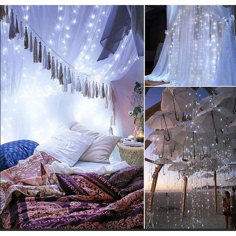 Guirlande lumineuse 3x3m, 300 LED, rideau lumineux intérieur/extérieur avec 8 modes et prise UE, étanche IP44, rideau lumineux LED pour la Saint-Valentin, les fêtes (blanc froid ou blanc chaud)