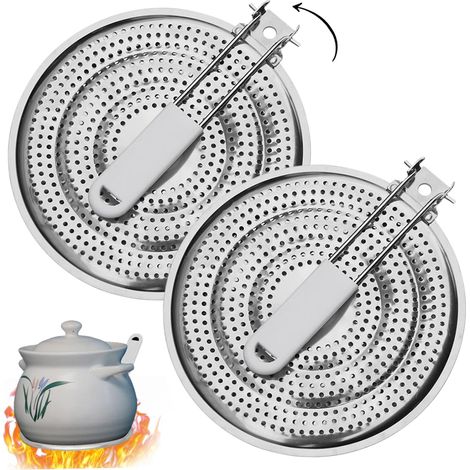 Lot de 2 diffuseurs de chaleur pour cuisinière à gaz double couche de 20,3 cm avec poignée pliable en polypropylène pour cuisine