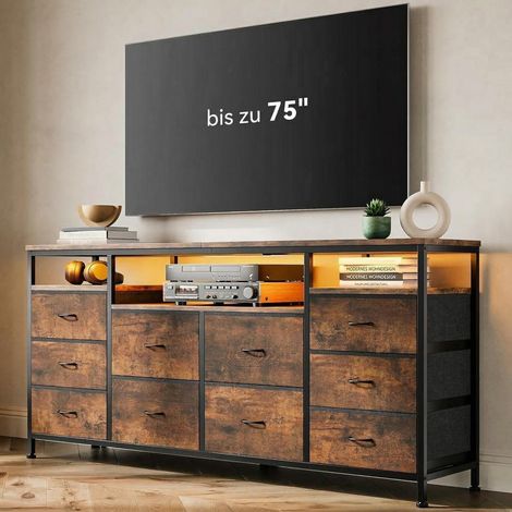 Meuble TV industriel moderne – 10 tiroirs en tissu – LED RGB contrôlées par application – Prises EU et ports USB intégrés – Rangement multifonction – Pour TV jusqu'à 75 pouces – Tabby (1/5)