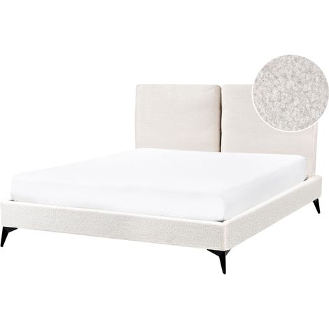 Cama con somier 140 x 200 cm moderna tapizada bouclé base listones blanco crema Melle (1/5)