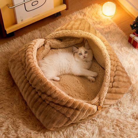 Cuccia pieghevole e comoda per gatti - coperta per animali domestici - design semi-chiuso multifunzionale - coperta calda per animali domestici per l'inverno - 5245 cm (adatta per (1/2)