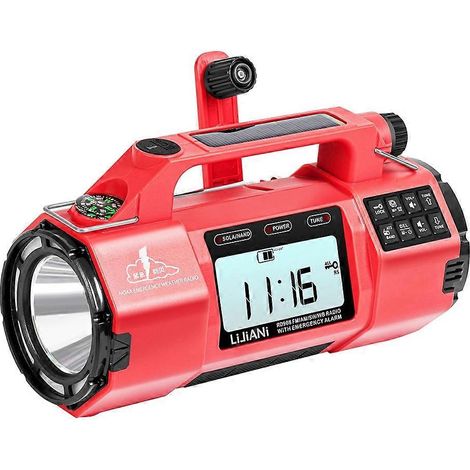 Radio d'urgence multifonction HRD908 avec bandes AM/FM/SW/WB, lampe torche puissante, haut-parleur puissant et générateur à manivelle (1/5)