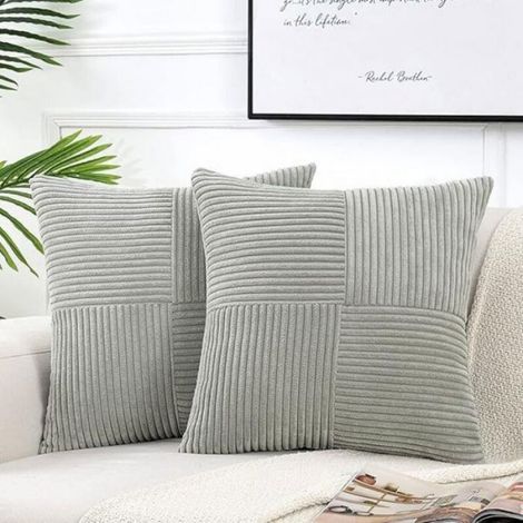Housse De Coussin - 45x45 Cm - Velours Côtelé Gris - Style Boho - Pour Canapé Lit Chaise - Lot De 2 (1/4)