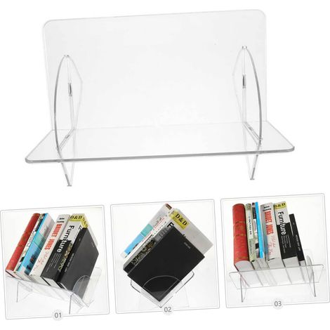 Organizzatore di libri da scrivania trasparente, pratico supporto da tavolo per ufficio e studio, struttura portante robusta, contenitore semplice ed elegante