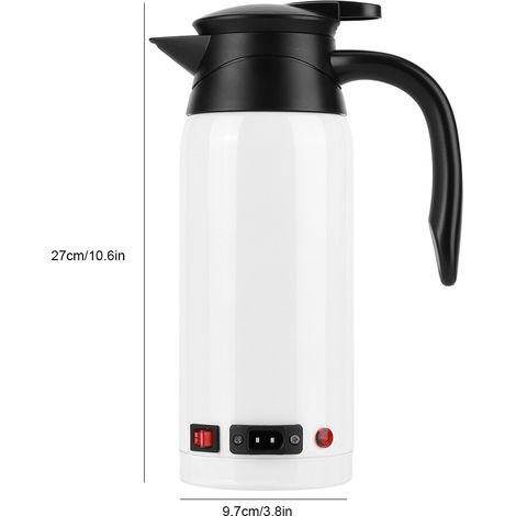 Hervidor eléctrico de 800 ml, portátil para coche con enchufe de 12 V/24 V – Acero inoxidable 304 + ABS – Blanco o beige (1/5)
