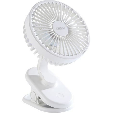 Ventilateur portable rechargeable, mini ventilateur de bureau USB blanc, silencieux, à pince, batterie 2000 mAh, 3 vitesses, rotation à 270°, idéal p (1/5)