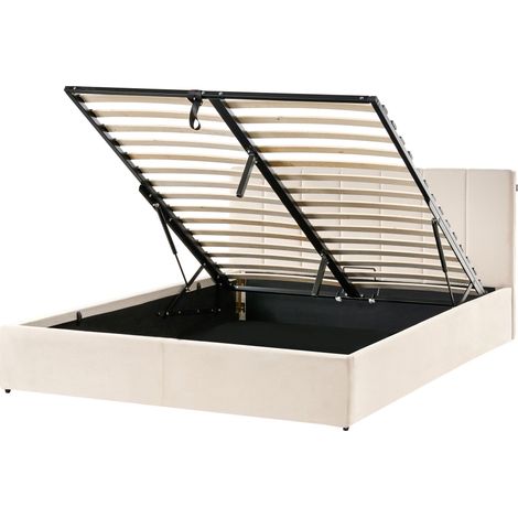 Ottoman Bed Velvet DREUX 160 x 200 cm (EU King Size) Light Beige