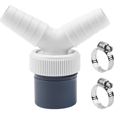 Conector tipo Y para desagüe, para conectar lavadoras, lavavajillas y secadoras. Salida DN40, entrada de 40 mm, entrada de 18-24 mm. Incluye 2 abrazaderas. (1/5)
