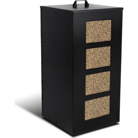 Réservoir à Granulés en Métal avec Roulettes Boîte à Pellets 45kg avec Tamis Amovible et 4 Jauges de Niveau Transparentes Rangement à pellets Stockage pour Poêle à Granulés 36x36x76cm Noir (1/5)