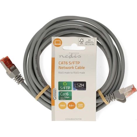 Nedis CAT6-Netzwerkkabel / RJ45 Stecker / RJ45 Stecker / S/FTP / 3.00 m / Rund / LSZH / Grau / Label