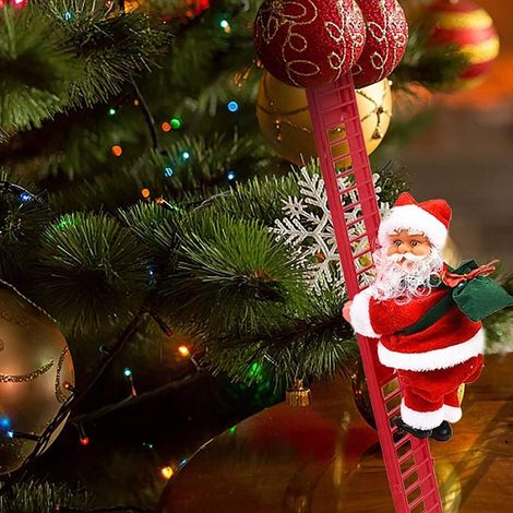 Elektrische Kletterleiter Weihnachtsmann – Weihnachtsdekoration mit Musik, die auf und ab klettert – rote elektrische Leiter – 56 cm lang – Puppe 19 x 9 cm